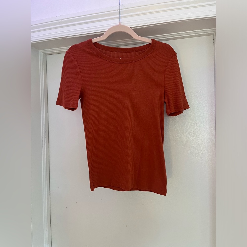 Small burnt orange ribbed tee, a new day